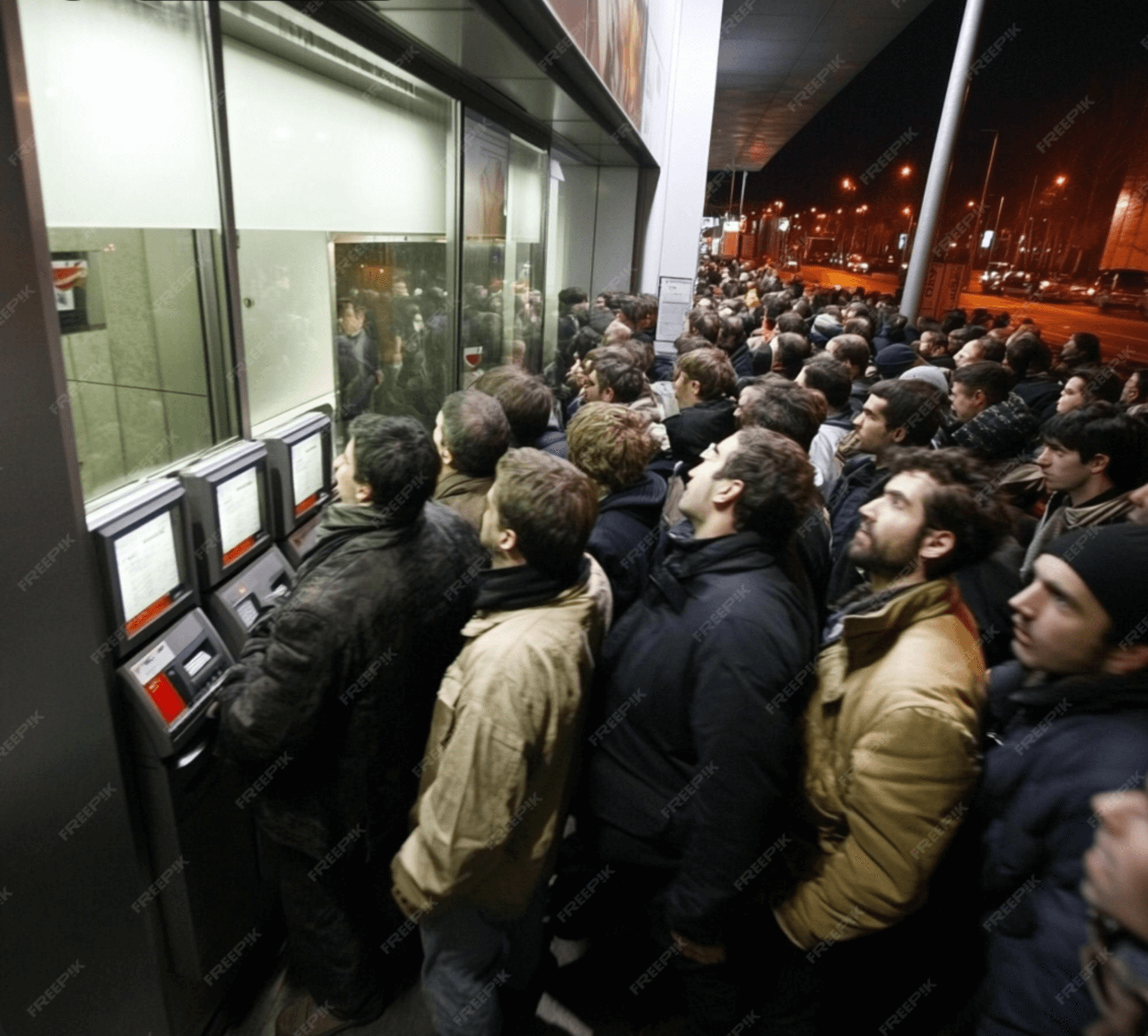 People waiting the financial services restoration.